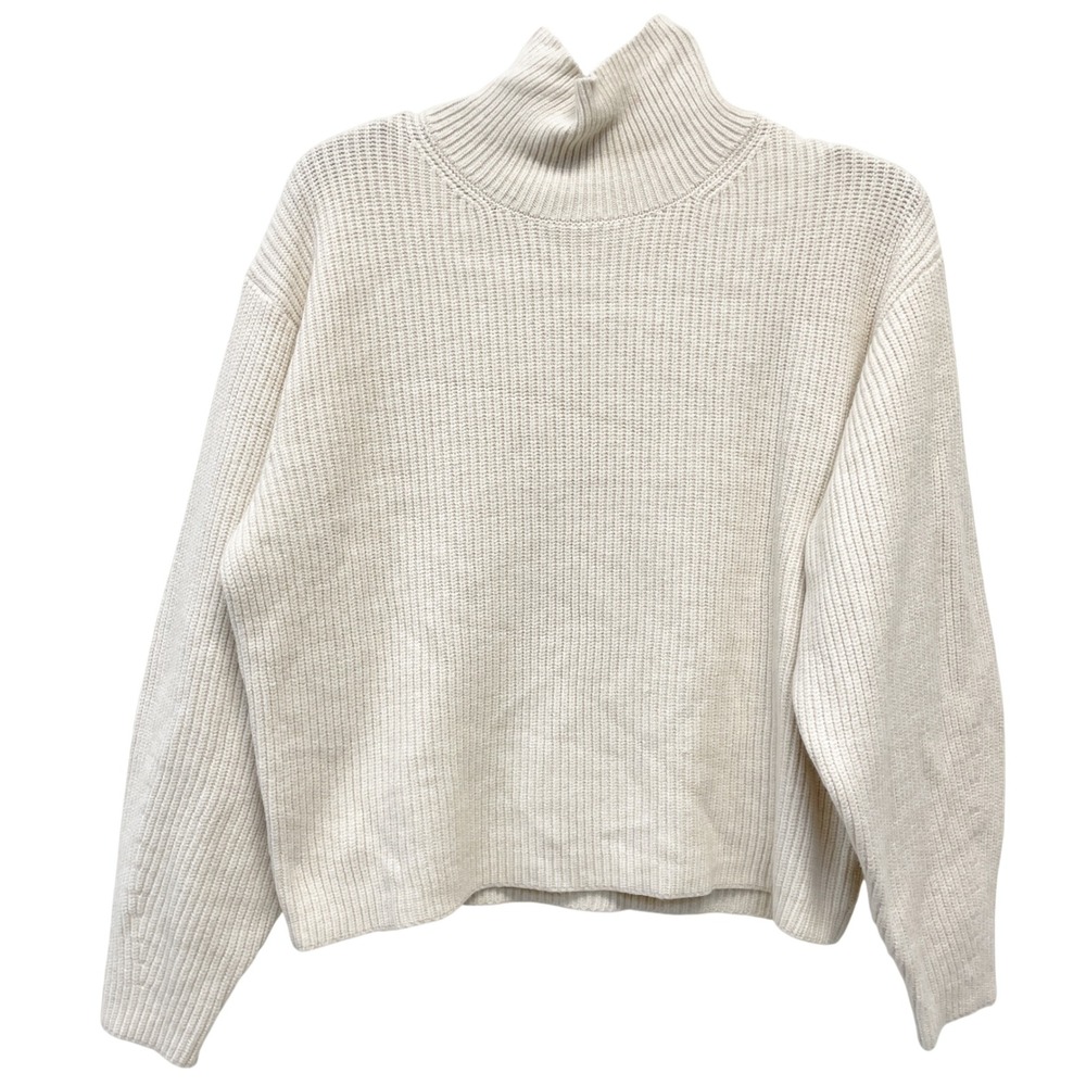 A New Day Women's Cream Ribbed Mock Neck Pullover Long Sleeve Sweater Size XS